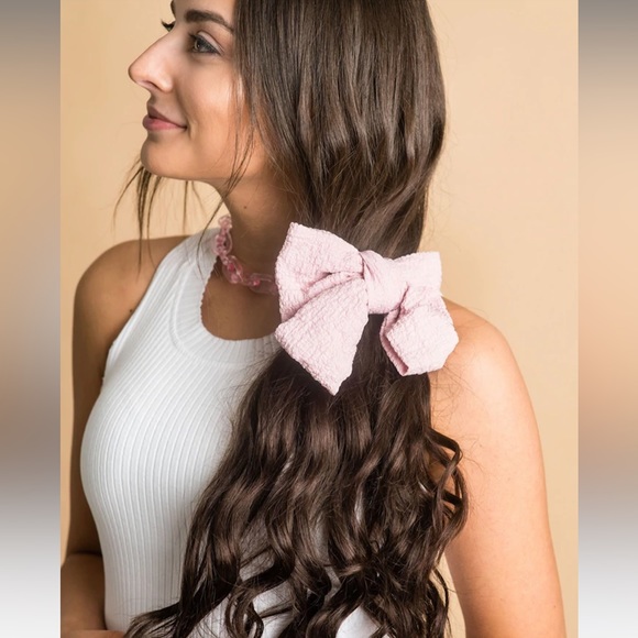 Cream Linen Hair Bow Barrette - Picture 2 of 3